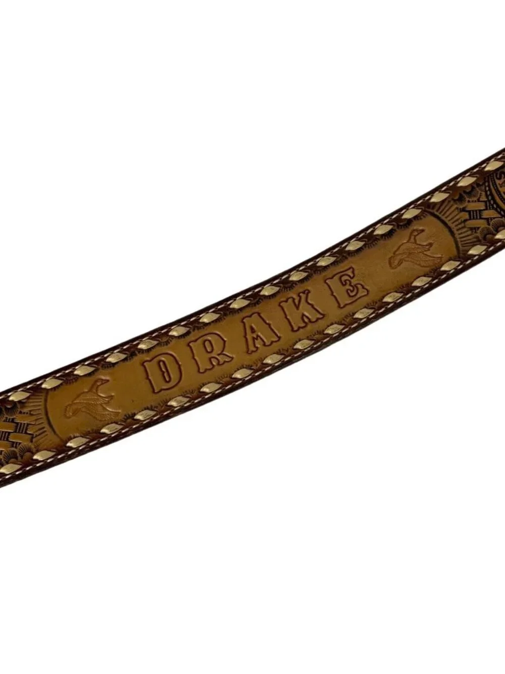 Brazos Joe Belt Co Mens Western Belt Sz 42 Brown Texas State Seal Stamped DRAKE